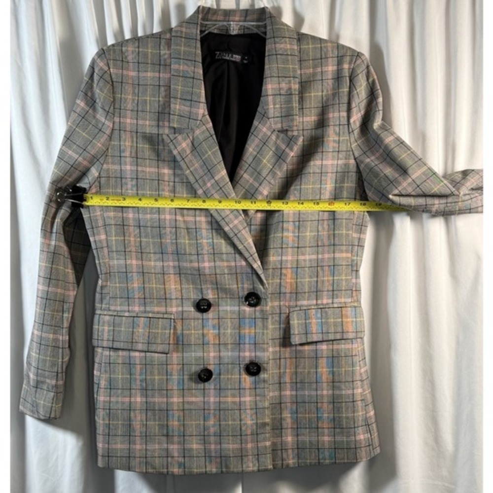 7th Avenue New York & Co Grey Plaid Double Breasted Blazer M Preppy Chic 80-27 - Picture 4 of 12